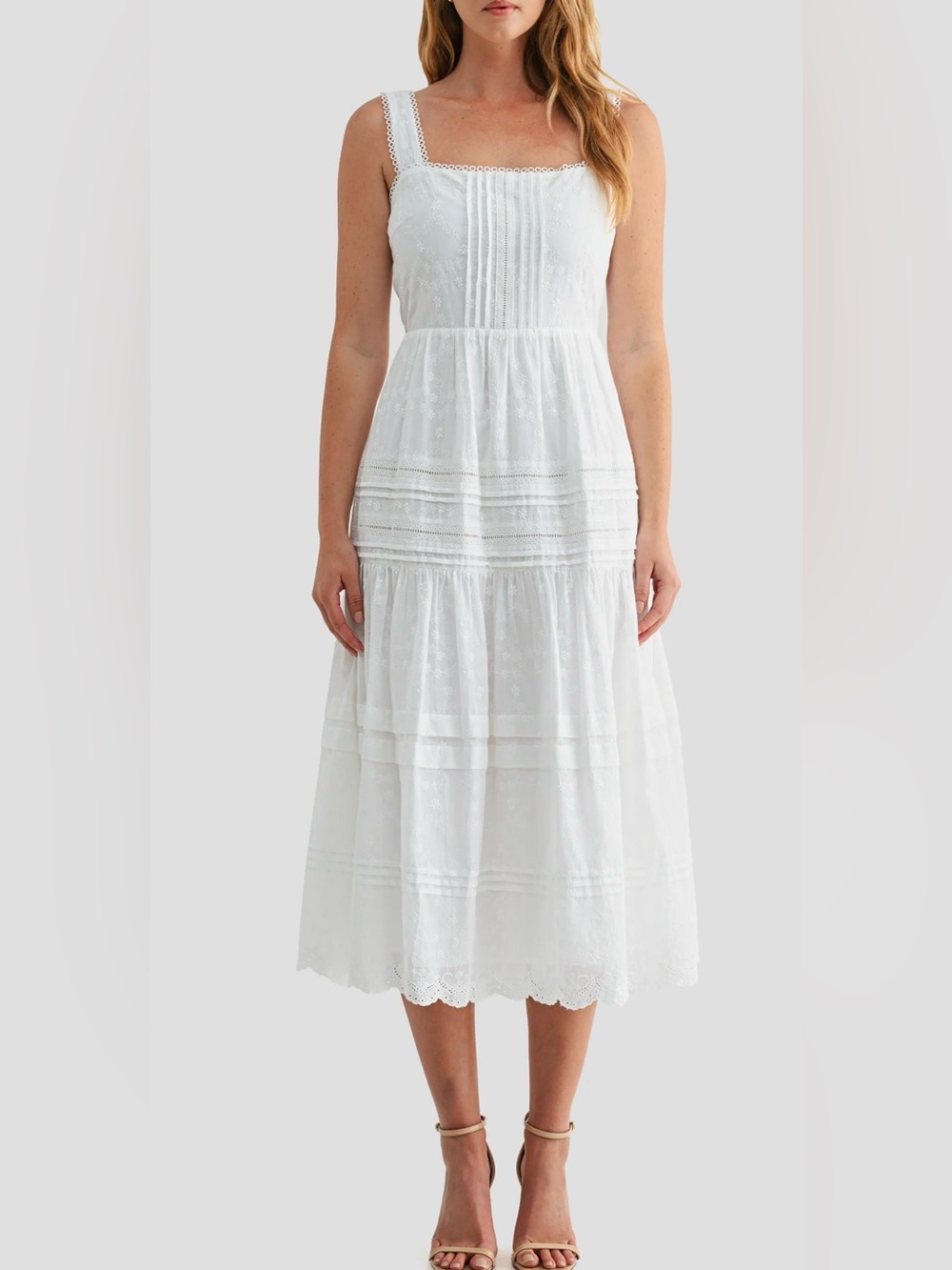 Mila Mae Embroidered Cotton Fit & Flare Midi Sundress size small